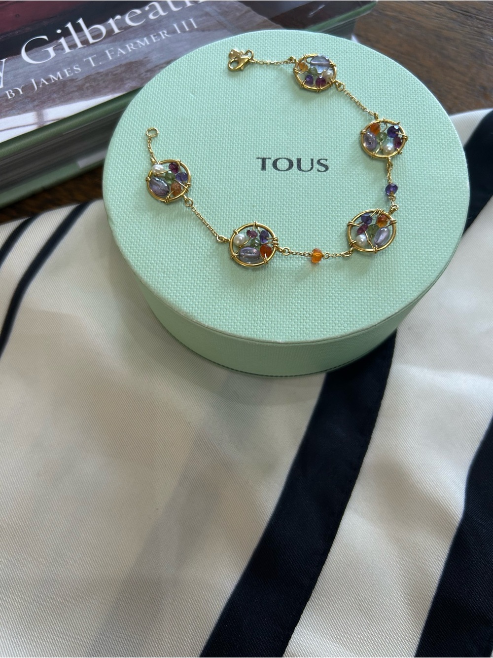TOUS 18k real Gold Bracelet with gemstone, Garabato collection.